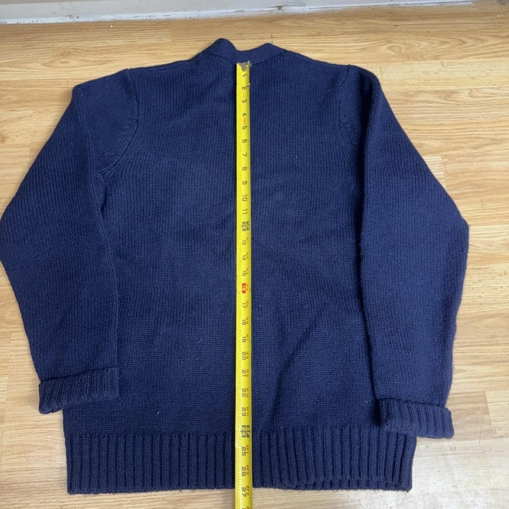 Duluth Trading Shetland Wool Cardigan Sweater Mens Med  Navy Blue‎ Elbow Patches